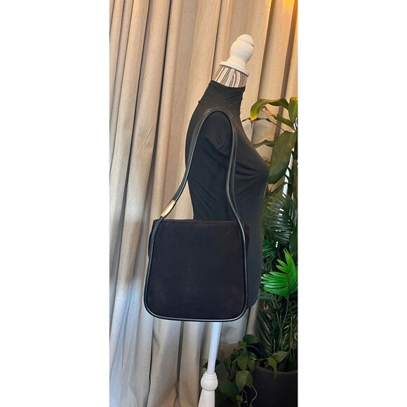 Gucci Black & Brown Suede Shoulder Bag With Leather Trim & Double Handles - Picture 7 of 12